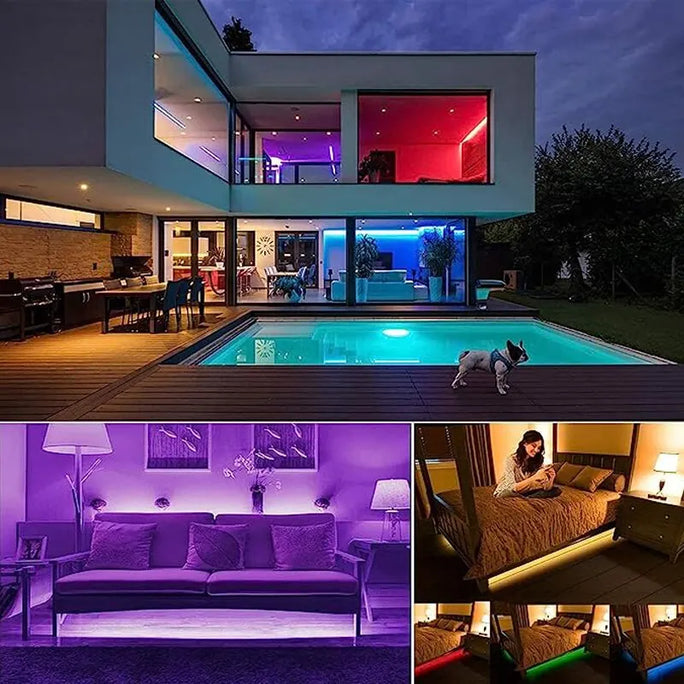 Title (título curto e claro para a loja): RGB LED Light Strip 5050 – 5M Flexible Lighting with Remote Control, 30 LEDs/m
