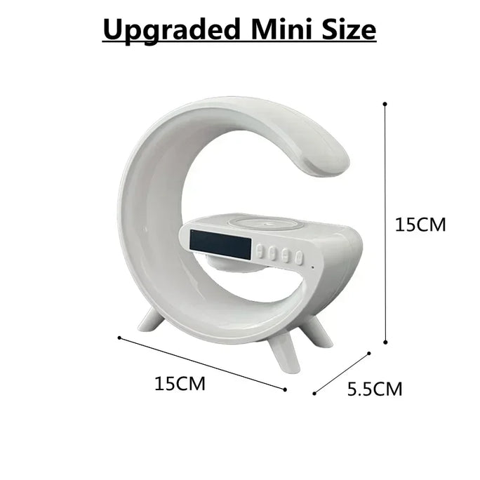 Multifunctional Wireless Charger Pad with RGB Light, Alarm Clock, and Speaker – Quick Charging Dock for iPhone, Samsung, Xiaomi