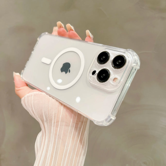 Luxury Magsafe Wireless Charging Shockproof Phone Case for iPhone 11, 12, 13, 14, 15 Pro Max Plus - Transparent Magnetic Bumper Case