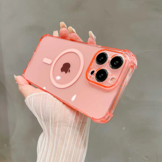 Luxury Magsafe Wireless Charging Shockproof Phone Case for iPhone 11, 12, 13, 14, 15 Pro Max Plus - Transparent Magnetic Bumper Case