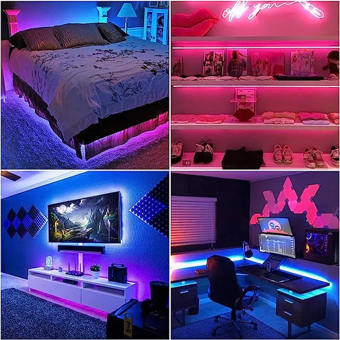 Title (título curto e claro para a loja): RGB LED Light Strip 5050 – 5M Flexible Lighting with Remote Control, 30 LEDs/m