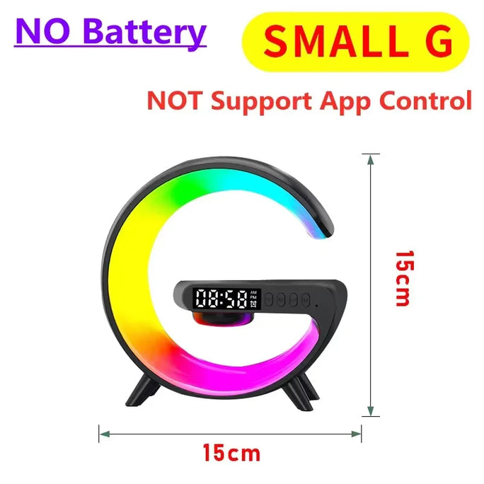 Multifunctional Wireless Charger Pad with RGB Light, Alarm Clock, and Speaker – Quick Charging Dock for iPhone, Samsung, Xiaomi