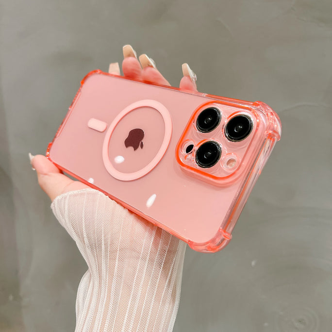 Luxury Magsafe Wireless Charging Shockproof Phone Case for iPhone 11, 12, 13, 14, 15 Pro Max Plus - Transparent Magnetic Bumper Case