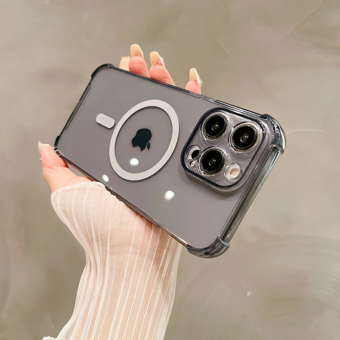 Luxury Magsafe Wireless Charging Shockproof Phone Case for iPhone 11, 12, 13, 14, 15 Pro Max Plus - Transparent Magnetic Bumper Case